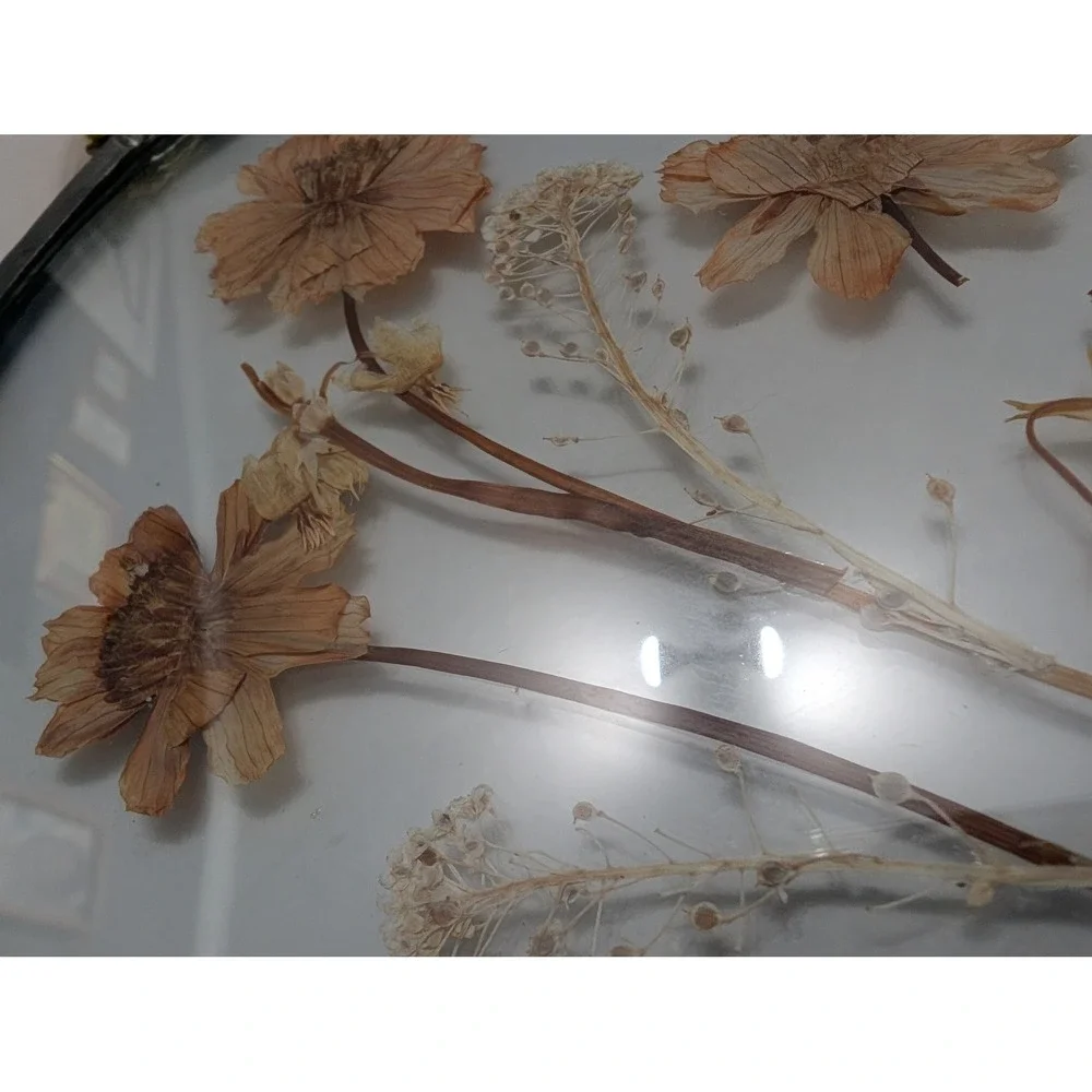 Dried Press Flowers German Metal & Glass Round sun catcher boho cottagecore